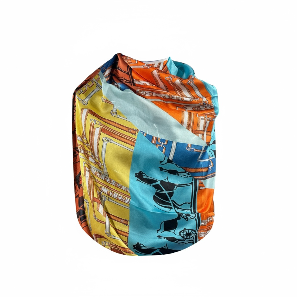 💙🧡 Hermès Paris Silk Scarf – Blue & Orange Equestrian Elegance ✨
