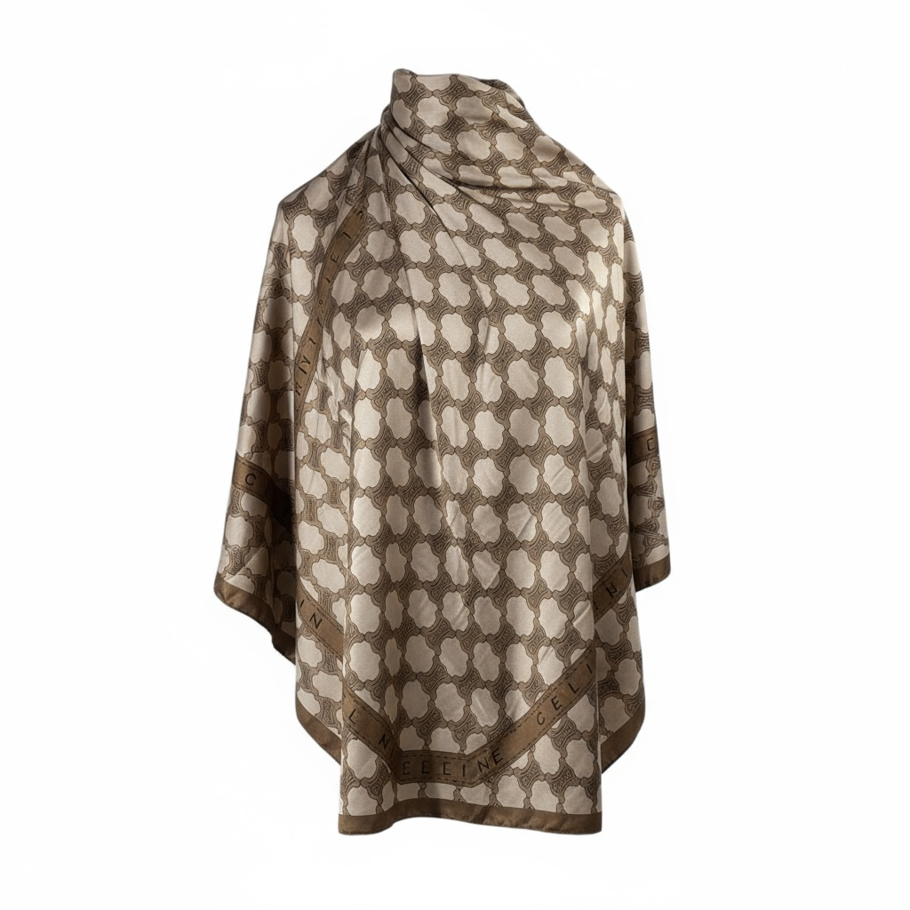 🤎 Celine Silk Scarf – Triomphe Pattern in Beige & Brown Elegance ✨