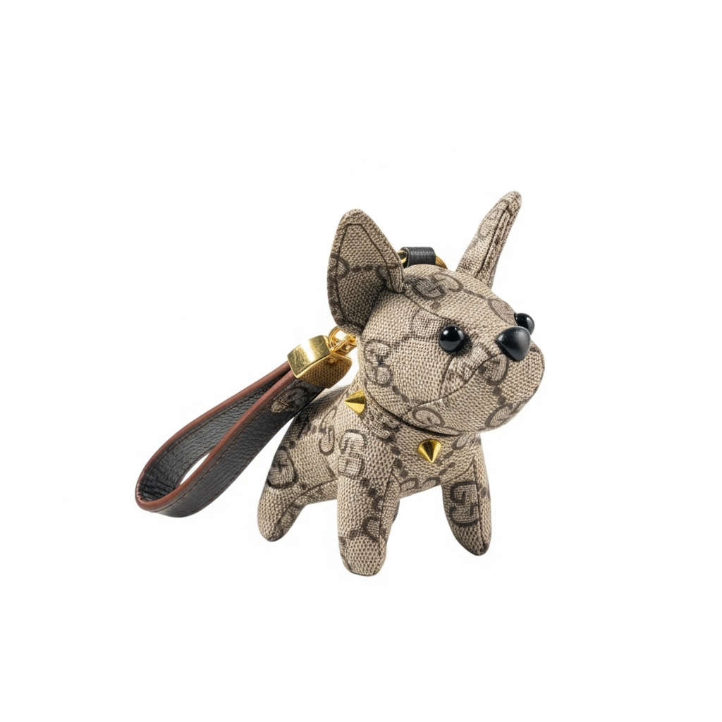💚 Gucci-Inspired Bulldog Keychain – GG Monogram Dog Charm with Gold Collar & Green Box ✨
