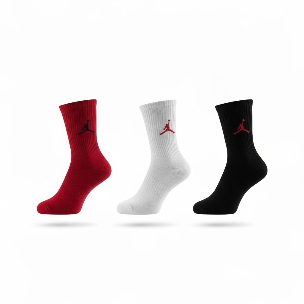 🏀 Jordan Jumpman Crew Socks Set – 6 Pairs (Red, White, Black) with Gift Box