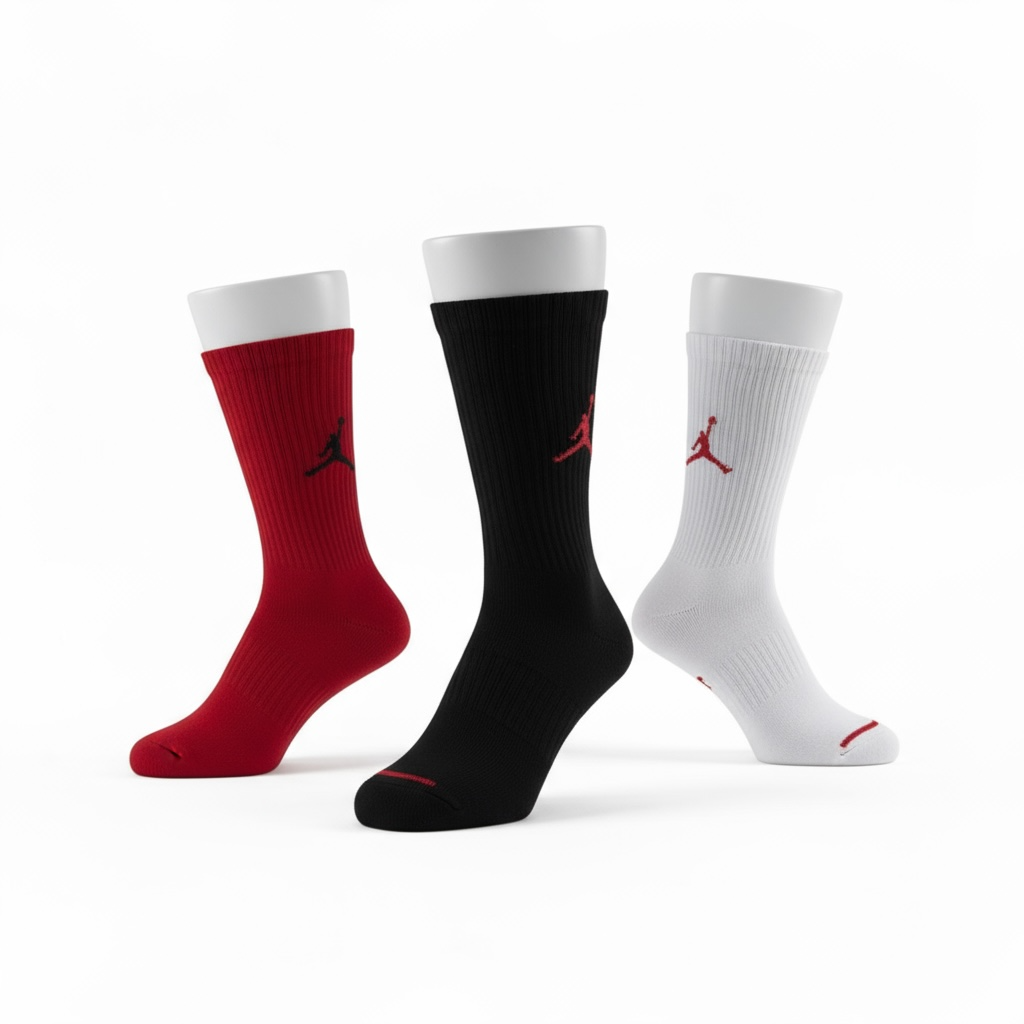 🏀 Jordan Jumpman Crew Socks Set – 6 Pairs (Red, White, Black) with Gift Box
