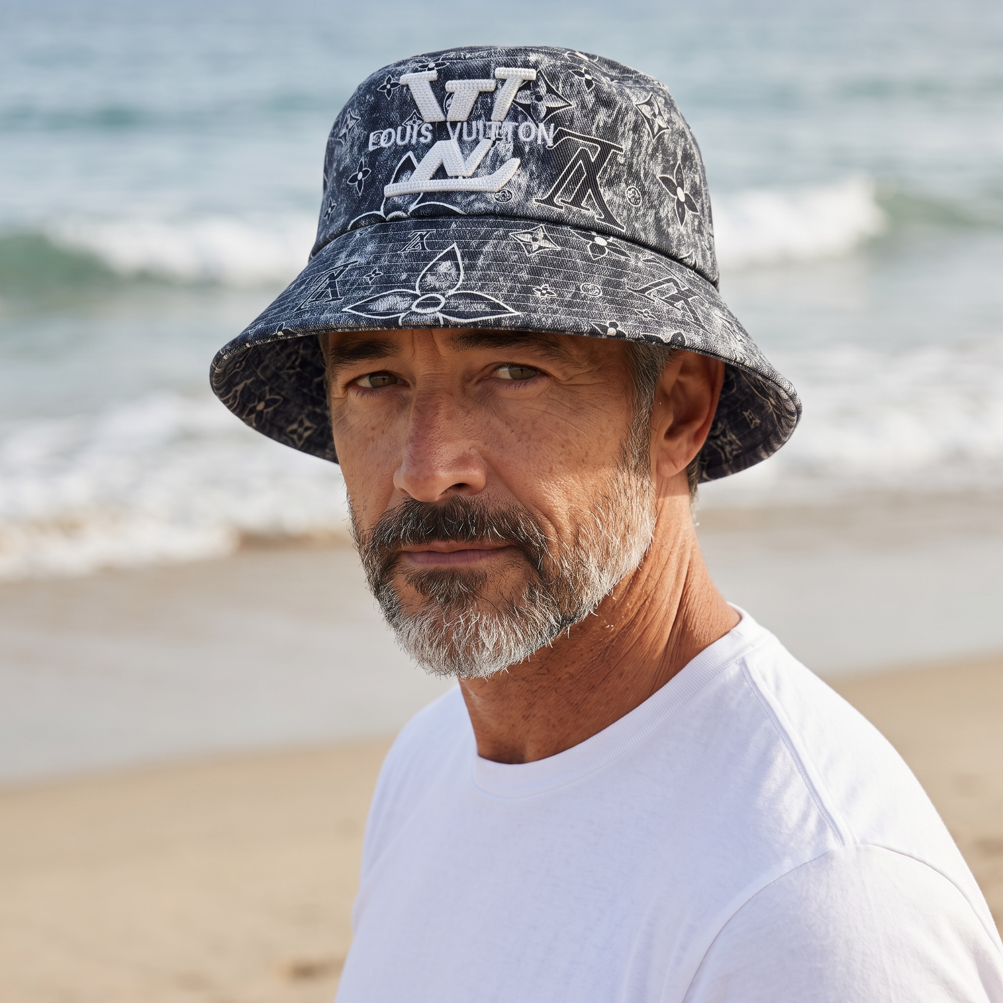 Louis Vuitton Distressed Denim Monogram Bucket Hat – Oversized LV Logo