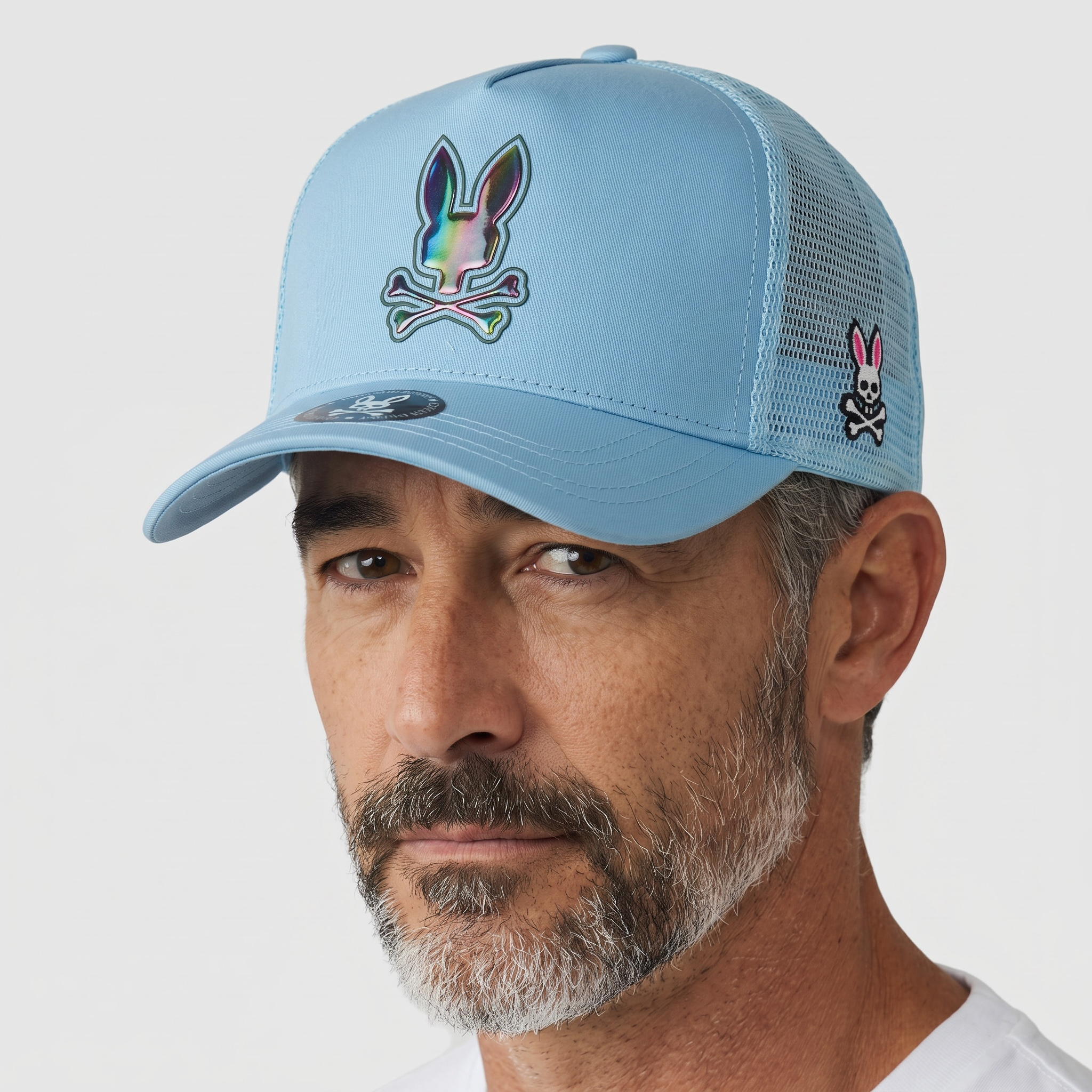 🧢 Psycho Bunny Light Blue Mesh Cap – Bunny Skull Logo