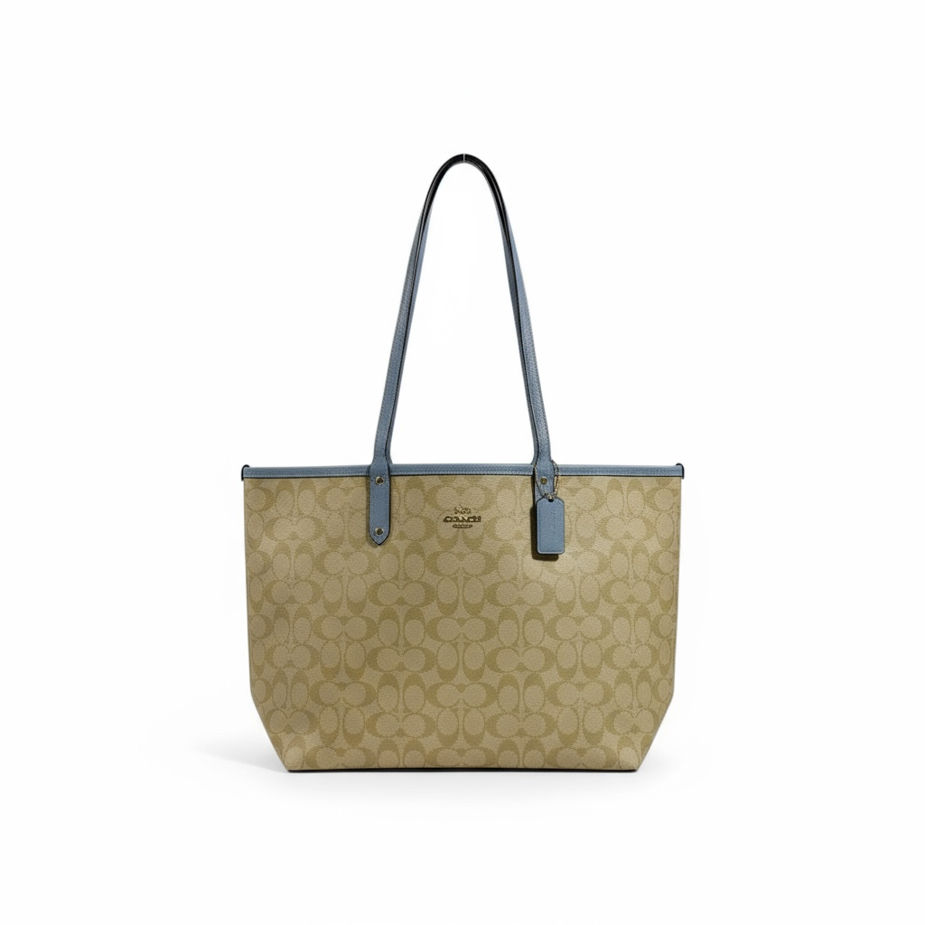 Coach Double-Face Tote Bag 👜💙🤍 | Reversible Beige Monogram & Powder Blue • 2-in-1 Luxury Tote