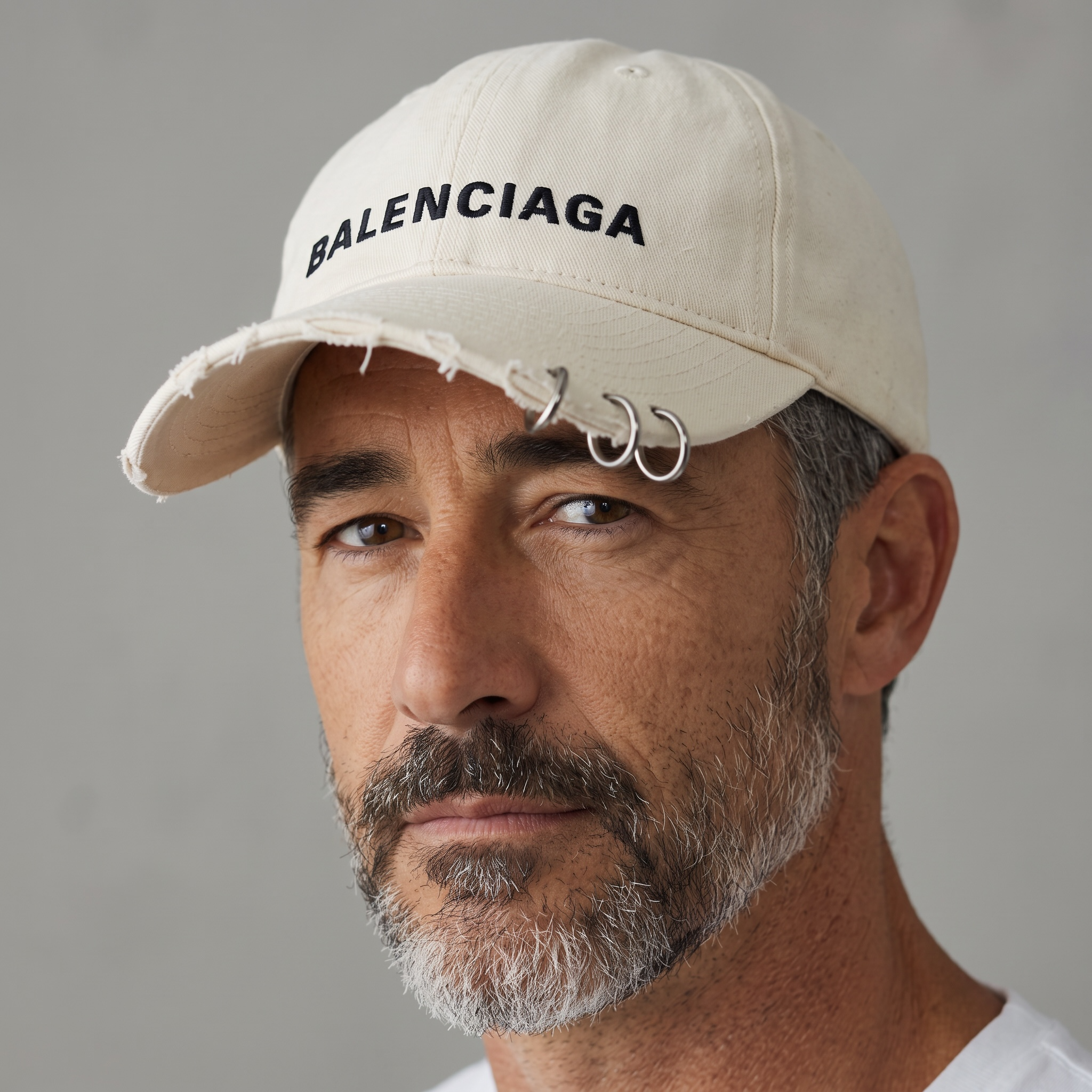 Balenciaga Distressed Double Ring Baseball Cap – Off White