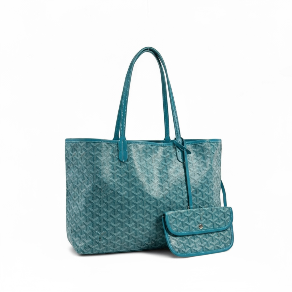 Goyard Tote Bag 💙✨ | Turquoise Blue • Signature Chevron Pattern • Matching Pouch