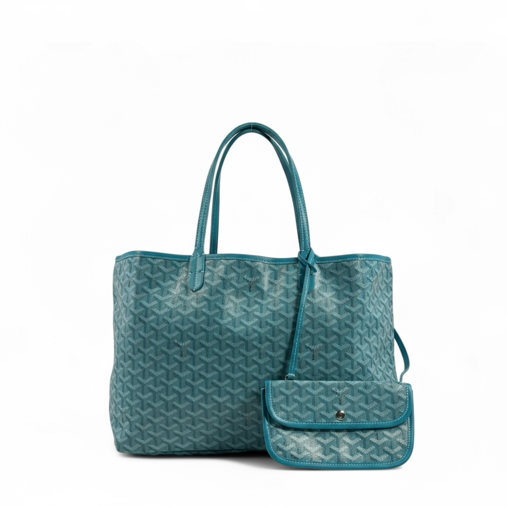 Goyard Tote Bag 💙✨ | Turquoise Blue • Signature Chevron Pattern • Matching Pouch