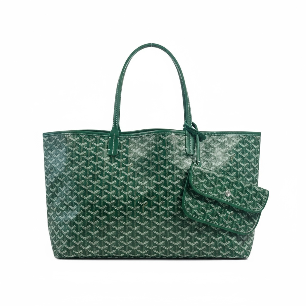 Goyard Tote Bag 💚✨ | Emerald Green • Signature Chevron Pattern • Matching Pouch