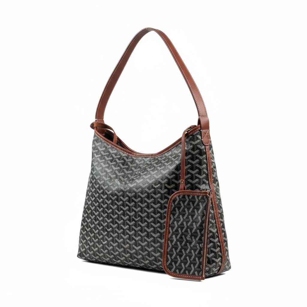 🖤🤎 Goyard Black Shoulder Bag with Brown Trim & Pouch – Elegant Contrast, Timeless Luxury ✨