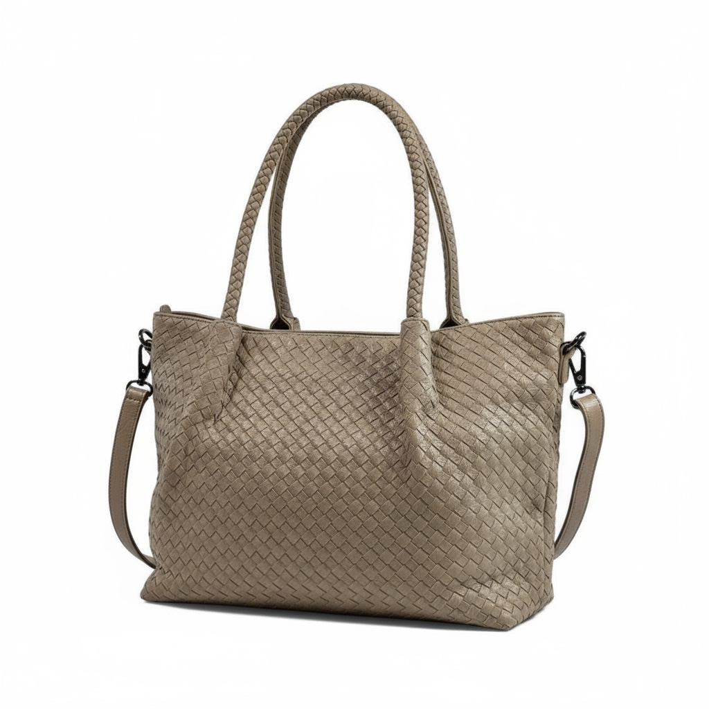 Bottega-Inspired Woven Leather Tote Bag – Taupe Elegance 🧶✨