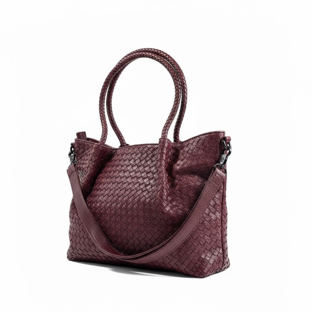 Bottega-Inspired Woven Leather Tote Bag – Rich Burgundy Luxe 🍷✨