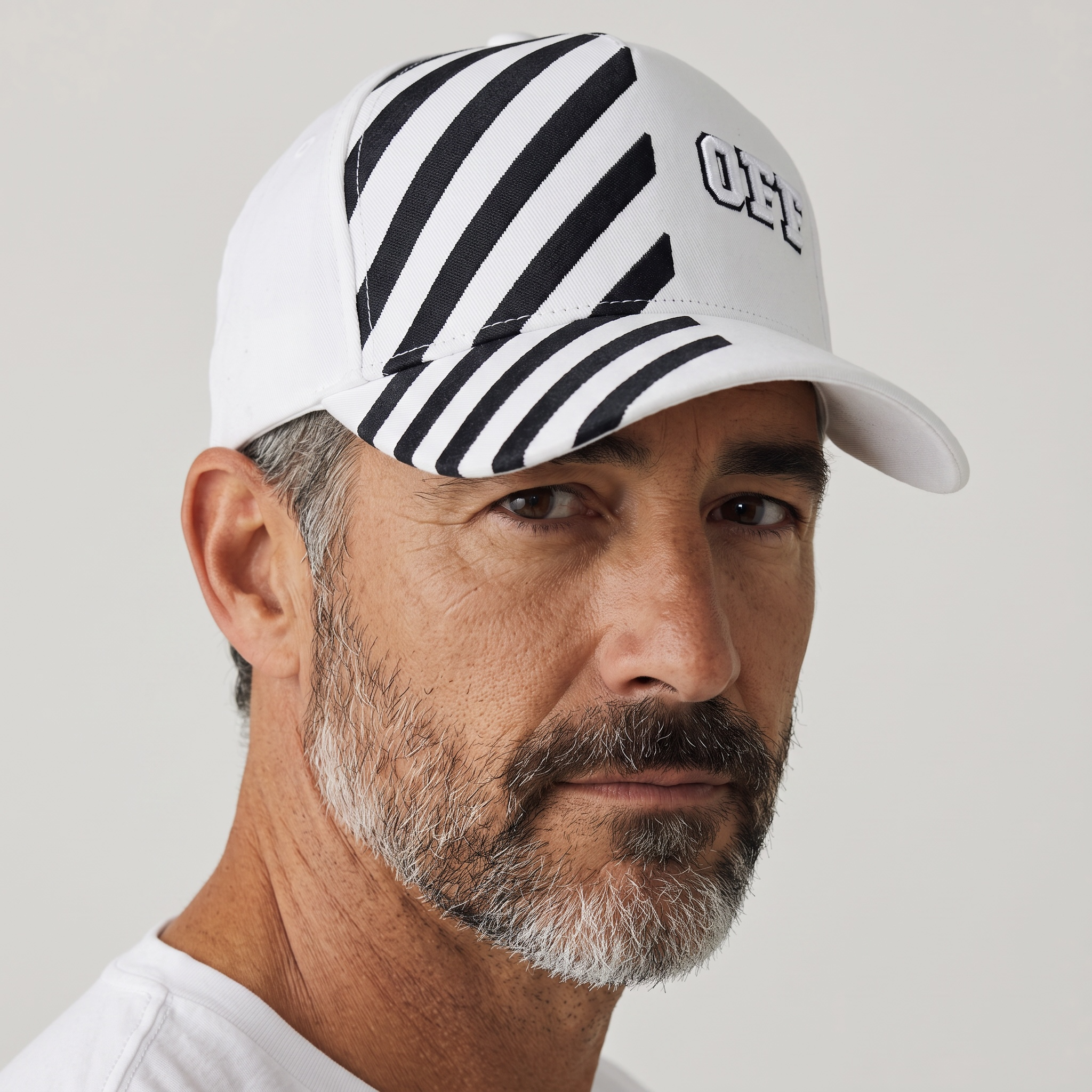 🧢🤍 Off-White Diagonal Stripe Baseball Cap – White & Black ⚪⚫