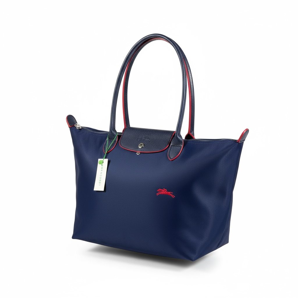 Longchamp Le Pliage Large Tote 💙 Pepsi Blue with Red Accents