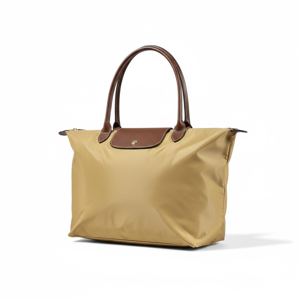 👜✨ Longchamp Le Pliage Tote Bag in Beige with Brown Leather Handles 👑💎
