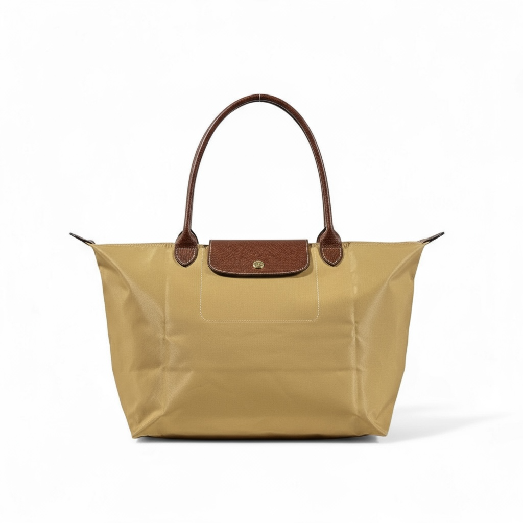 👜✨ Longchamp Le Pliage Tote Bag in Beige with Brown Leather Handles 👑💎