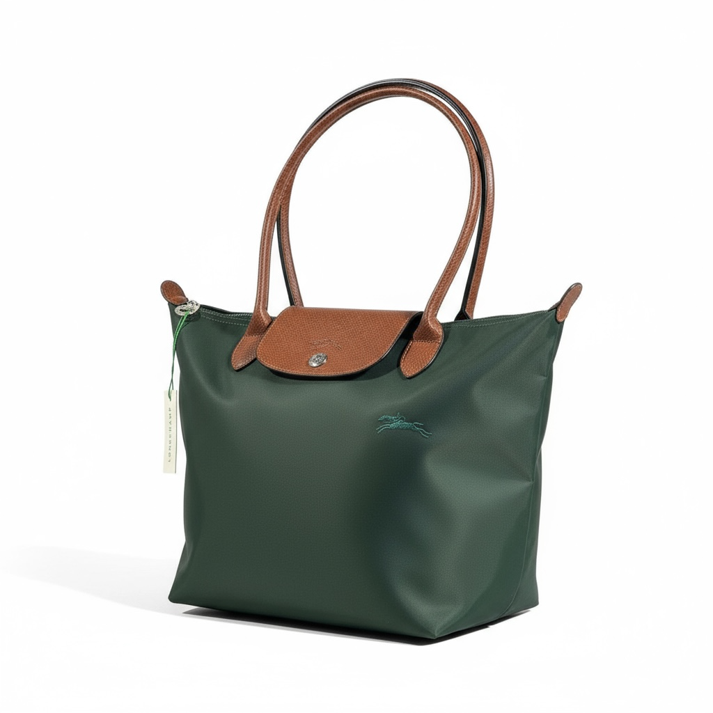 Longchamp Le Pliage Small Tote 🌿 Forest Green with Brown Leather