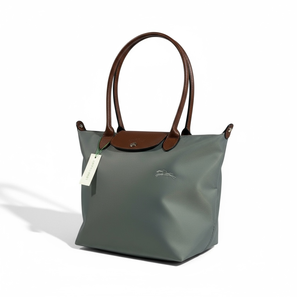 Longchamp Le Pliage Tote 🌿 Sage Green & Brown – Timeless Chic