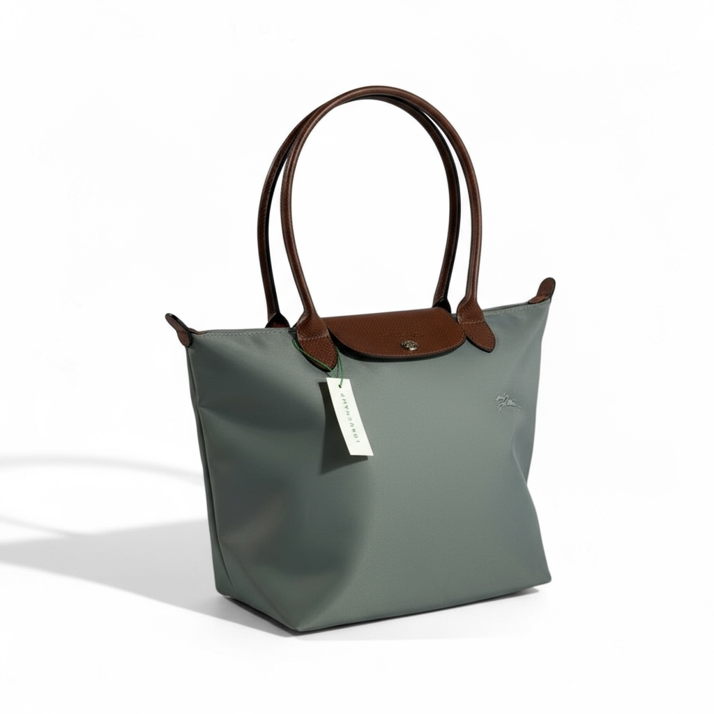Longchamp Le Pliage Tote 🌿 Sage Green & Brown – Timeless Chic