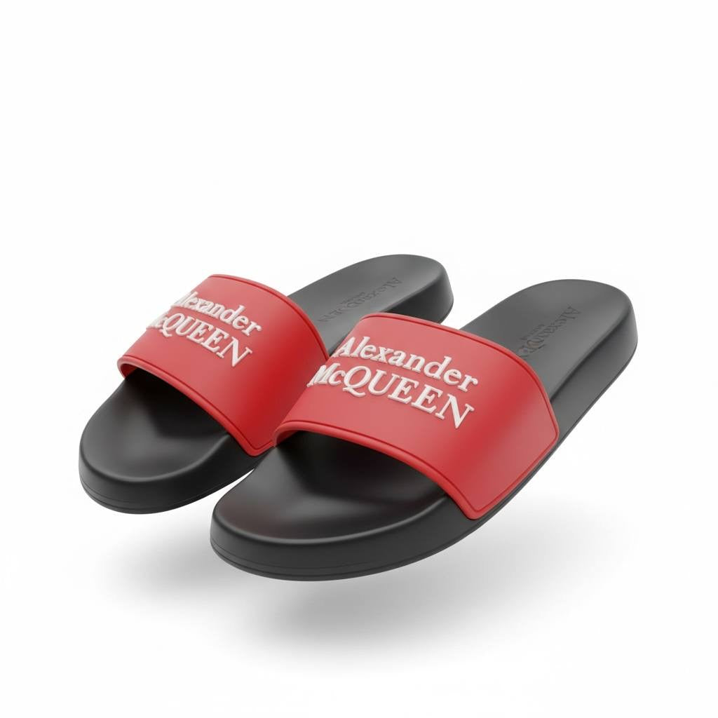 Alexander McQueen Logo Slides 🔴🖤 | Bold Luxury Summer Statement 👑🔥