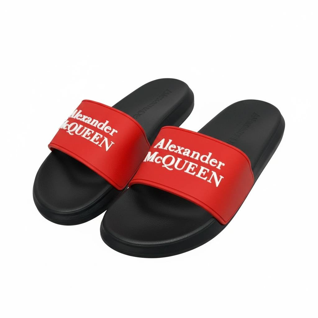 Alexander McQueen Logo Slides 🔴🖤 | Bold Luxury Summer Statement 👑🔥