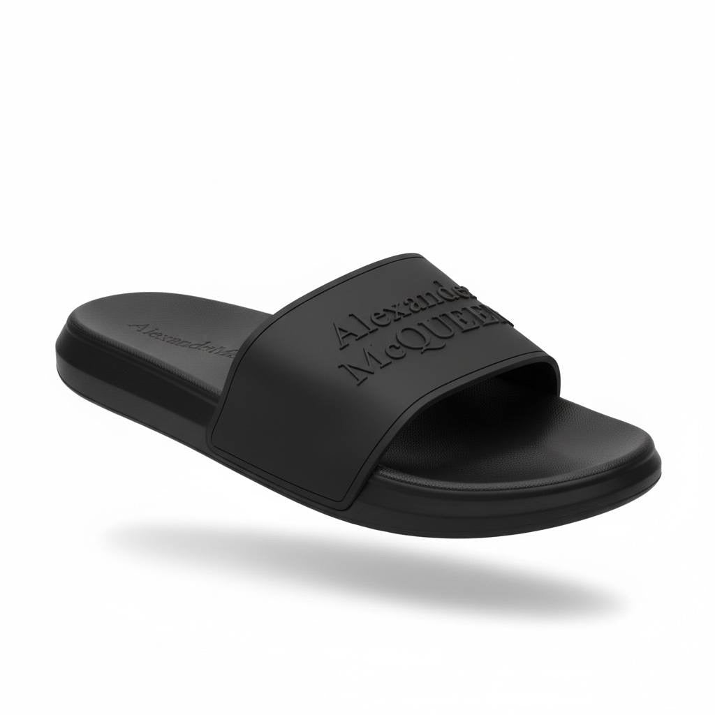 Alexander McQueen All-Black Logo Slides 🖤🔥 | Minimal Luxury Summer Essential 👑