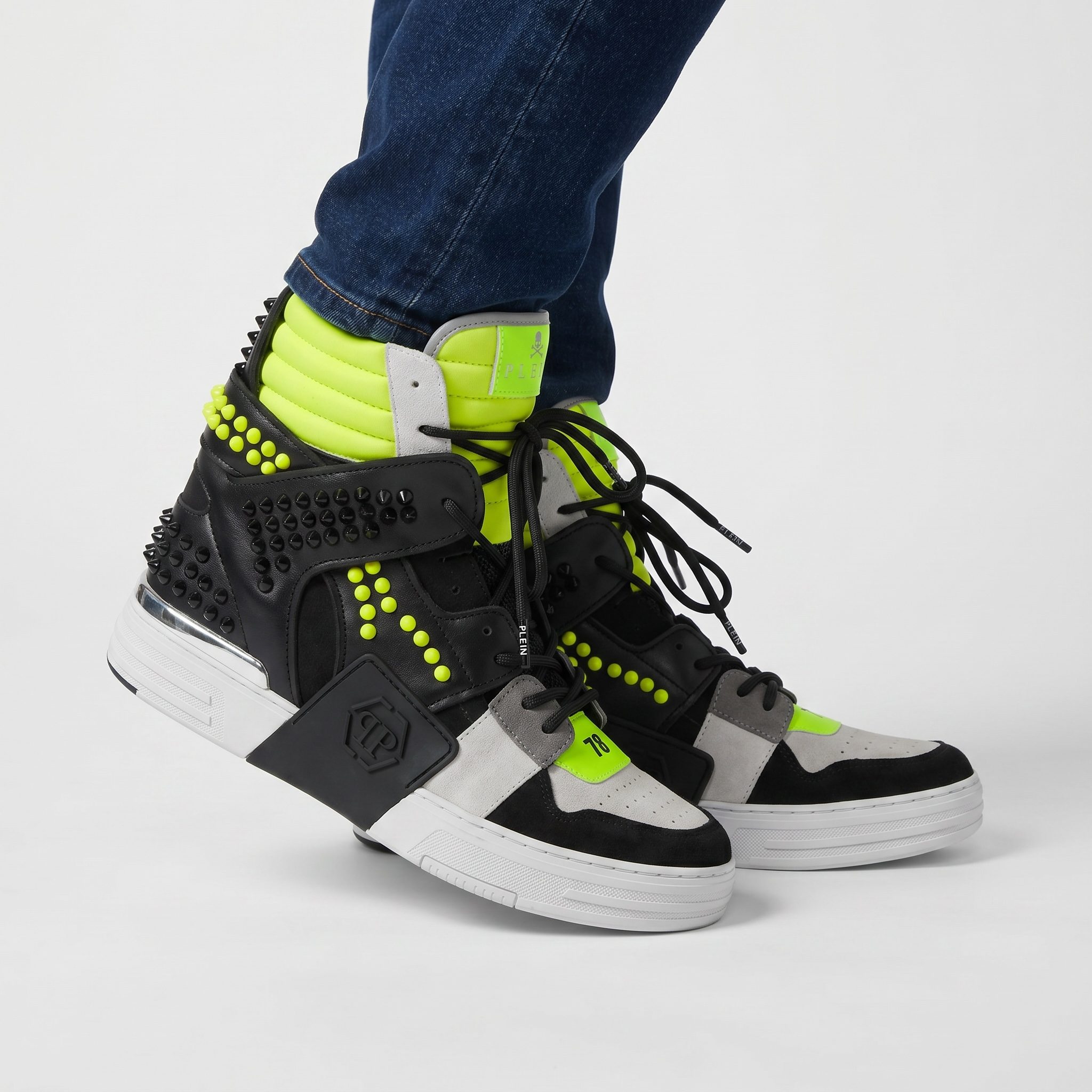 👟 Philipp Plein Neon High-Top Sneakers – Bold Luxury Energy 💚⚡