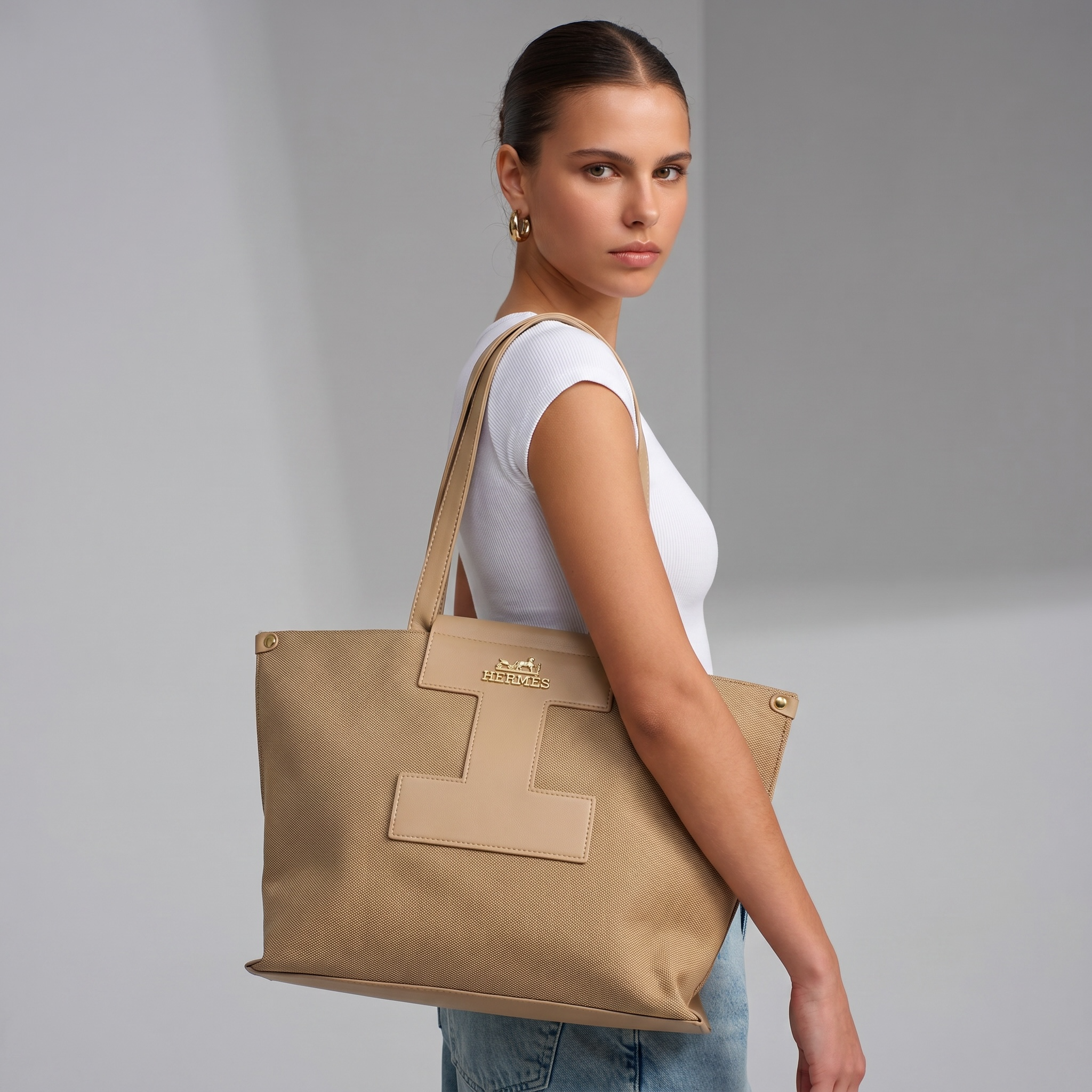 🤎 Hermès-Inspired Tote Set — Beige Classique Edition 🤎