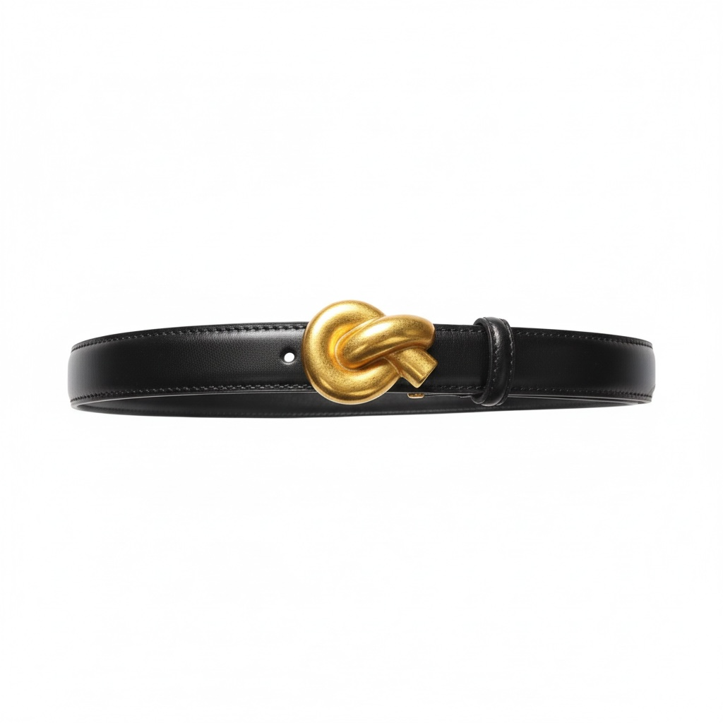 Bottega Veneta Knot Buckle Leather Belt – Black & Gold ✨