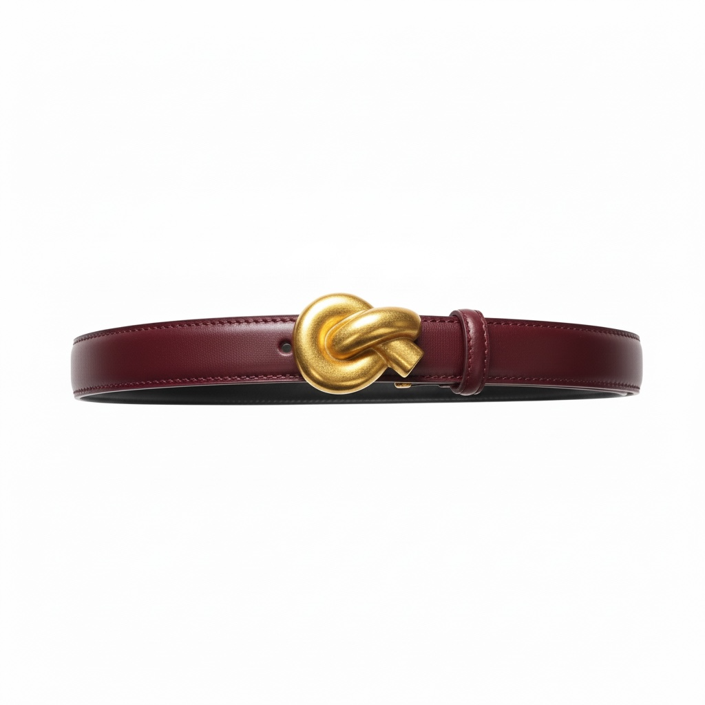 Bottega Veneta Knot Buckle Leather Belt – Burgundy & Gold ❤️✨