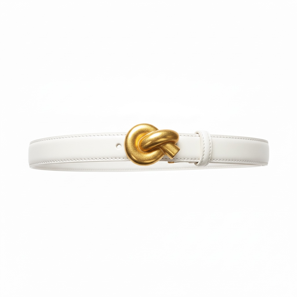 Bottega Veneta Knot Buckle Leather Belt – Ivory White & Gold 🤍✨