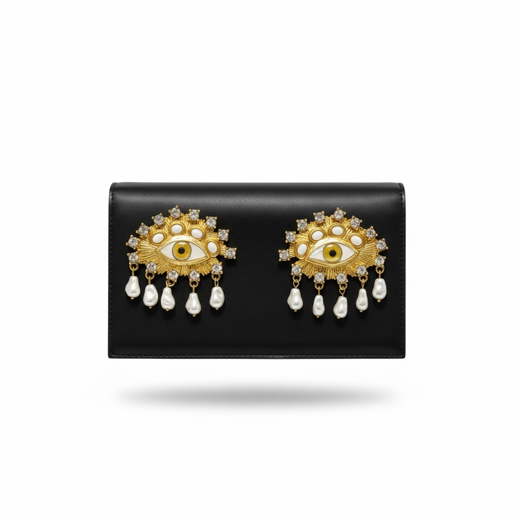 Schiaparelli Eye Embellished Black Clutch – Iconic Couture Statement 👁🖤