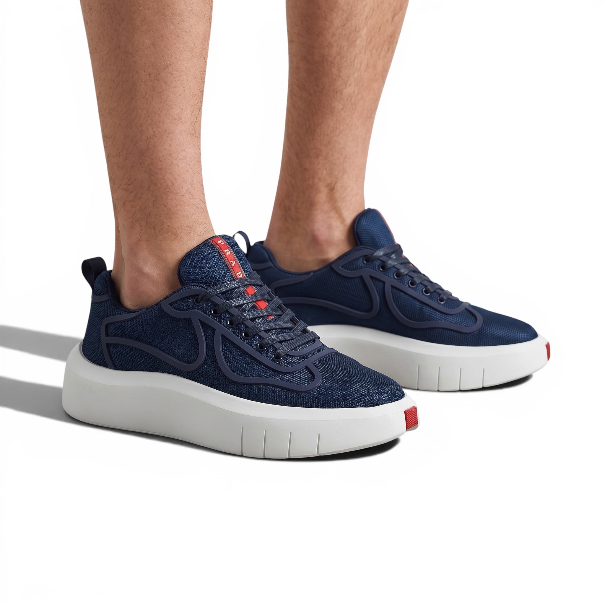 Prada-Inspired Mesh Sneakers – Navy Blue Elevated Platform 👟💙