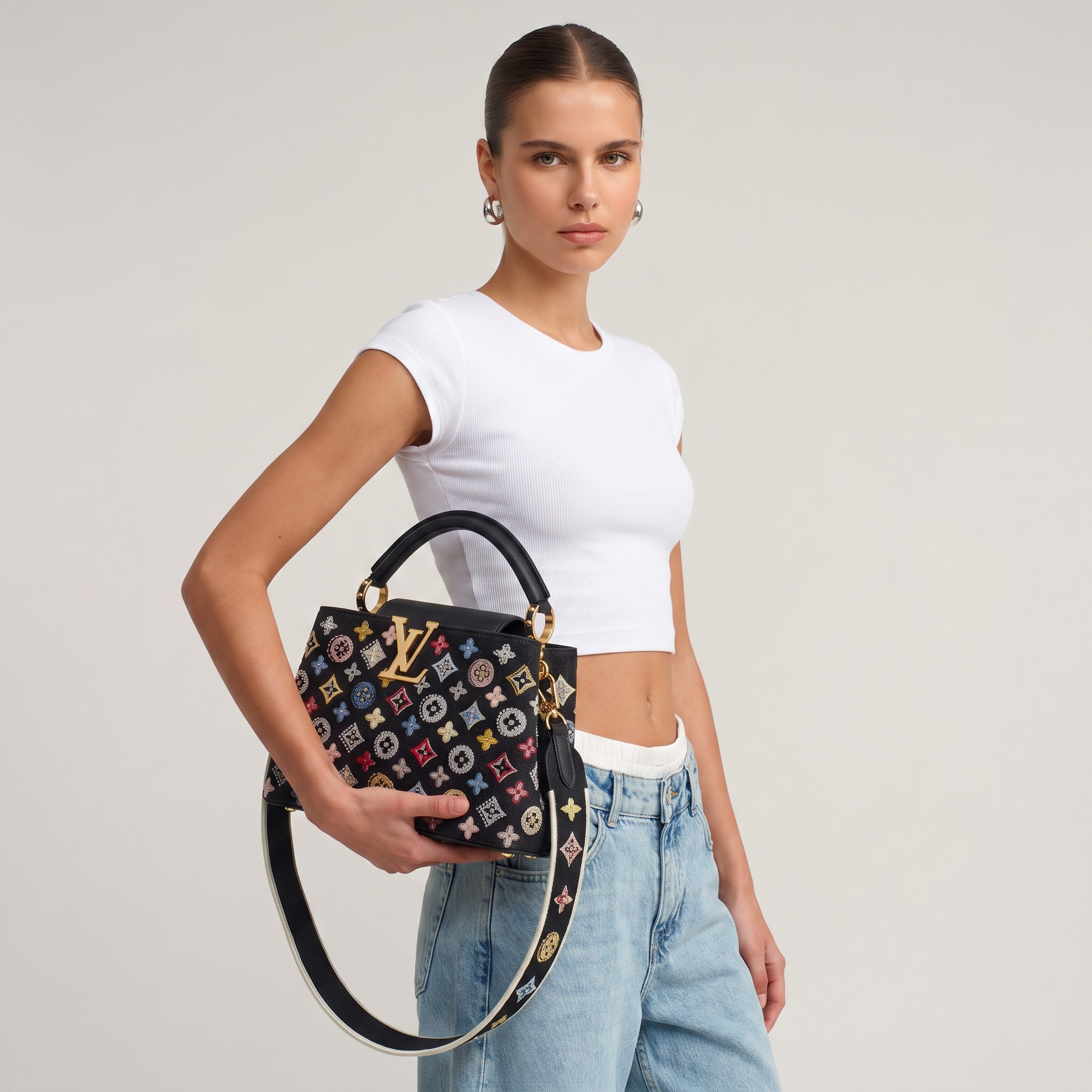 👜✨ Louis Vuitton Capucines Mini – Beaded Monogram Black 💎🖤