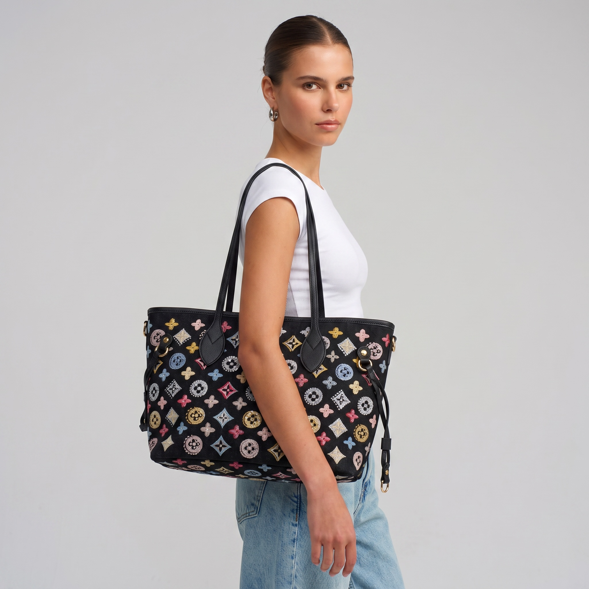 โจ Louis Vuitton Beaded Monogram Tote โ Black Multicolor ๐๐ค