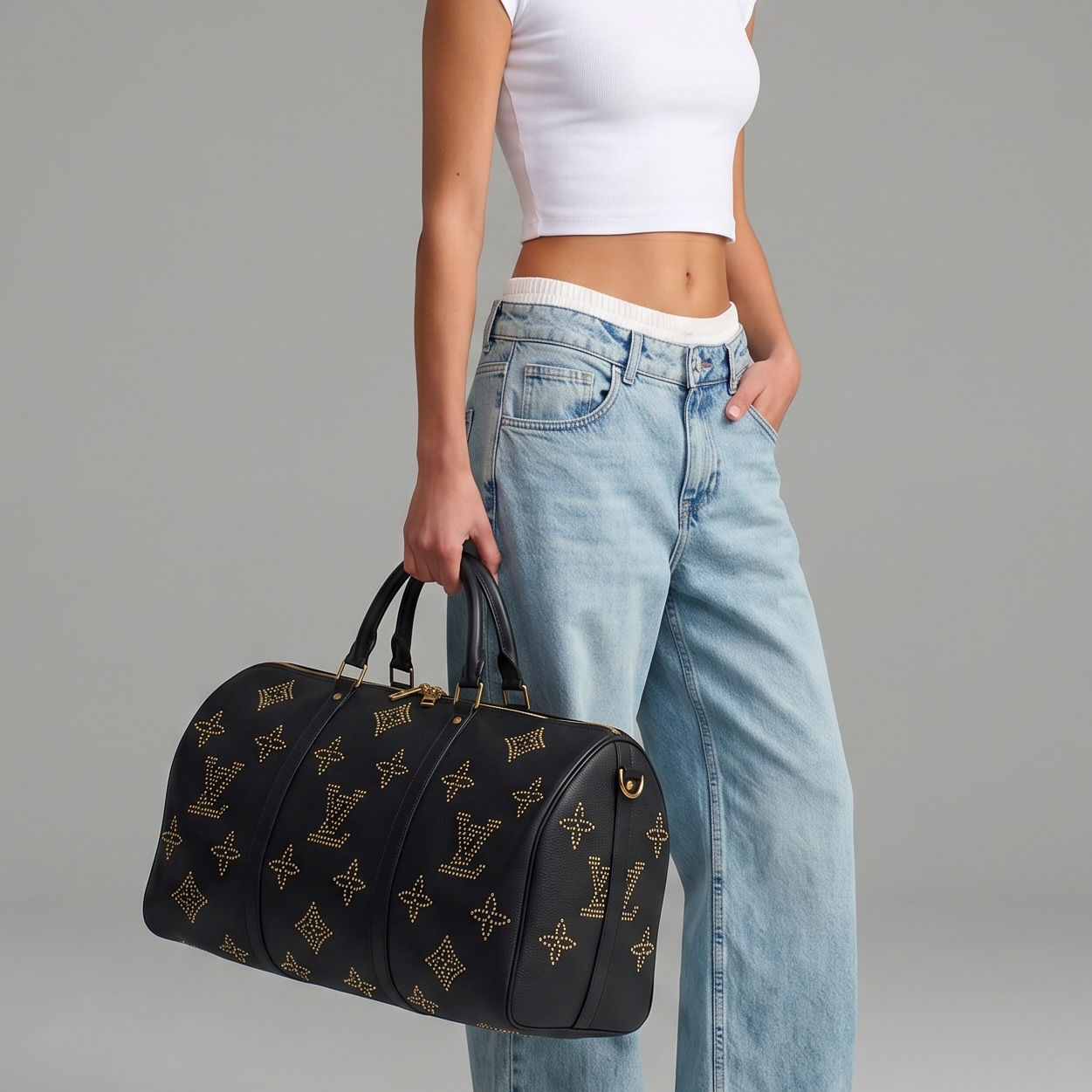 Louis Vuitton Studded Monogram Duffle – Black Gold Travel Bag ✨🖤