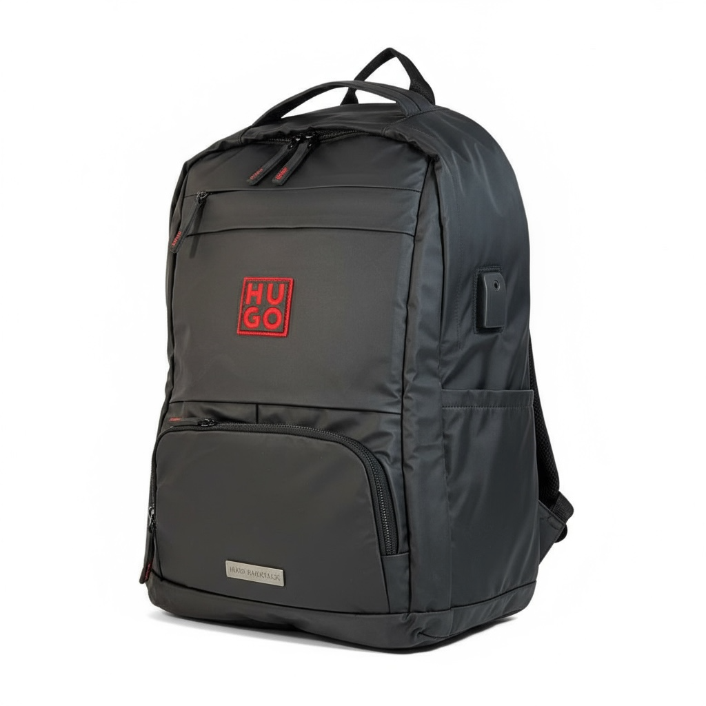HUGO BOSS Black Backpack 🎒 | Red Logo Designer Bag for Work, Travel & Daily Use