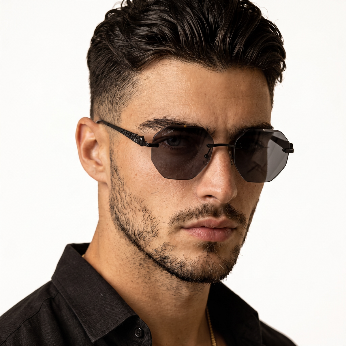 Cartier Rimless Geometric Sunglasses — Black