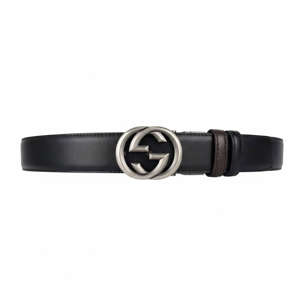 Gucci Interlocking GG Leather Belt 125cm – Matte Silver Signature Buckle ✨