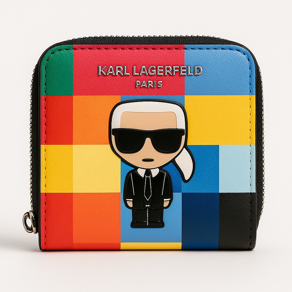 Karl Lagerfeld Paris Cartoon Wallet – Bold Colorblock with Icon Patch