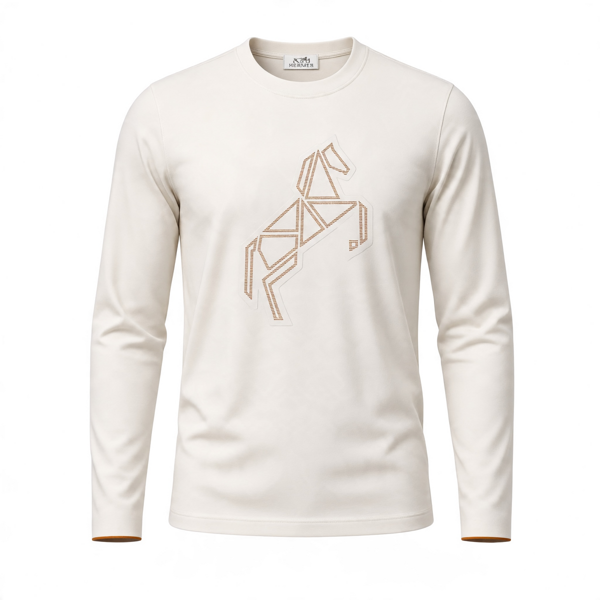 Cream Hermès crewneck sweatshirt with geometric horse stitched motif