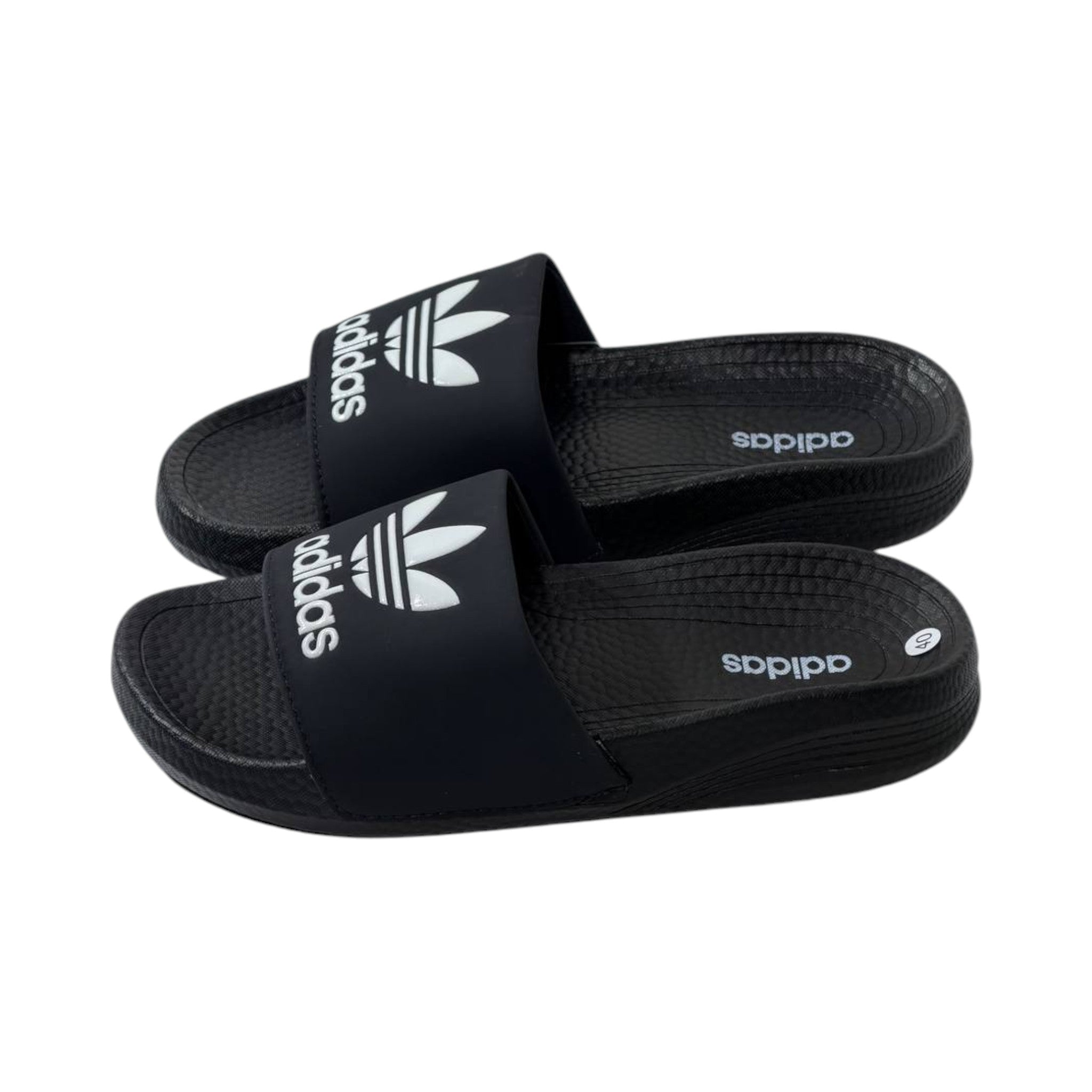🩴 Adidas Originals Trefoil Slides – Classic Black Edition 🖤🤍✨ - MASTERPIECE
