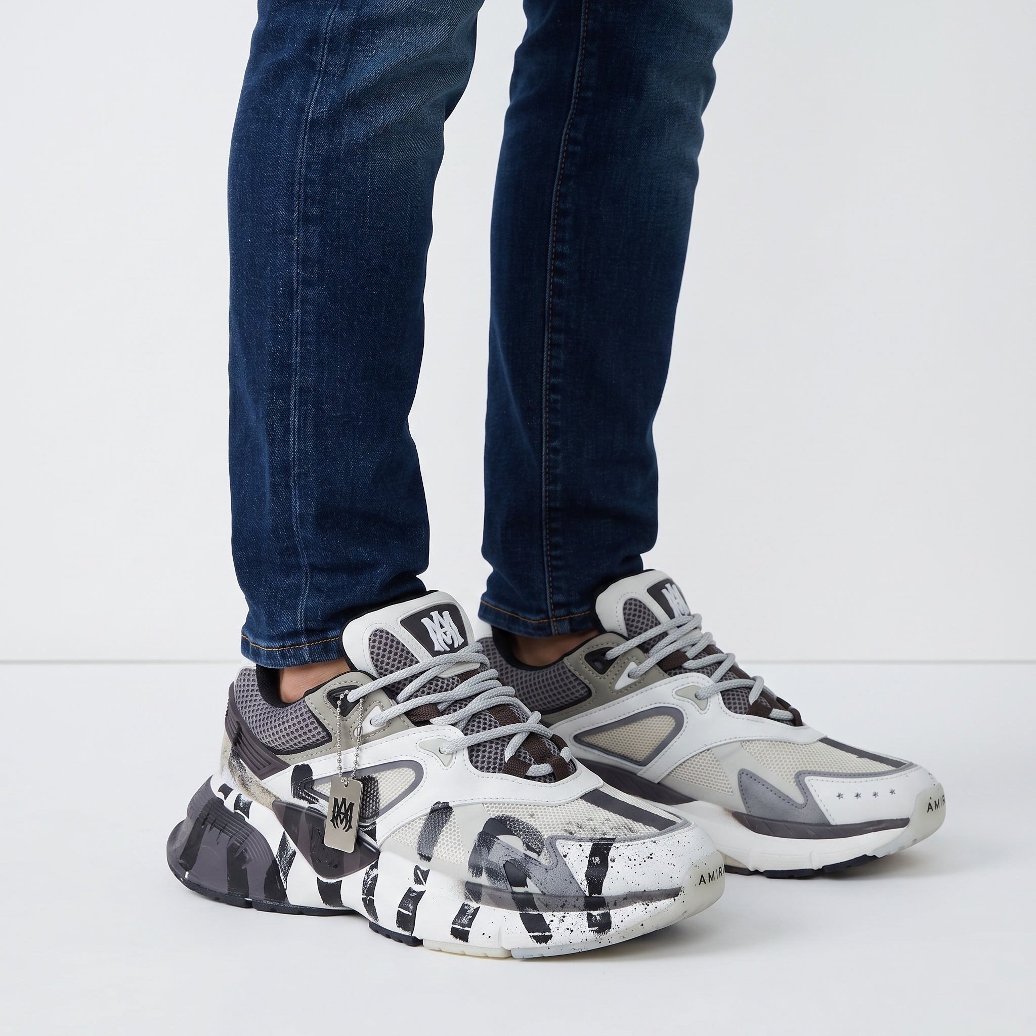 Amiri grey and white paint-splatter chunky sneakers
