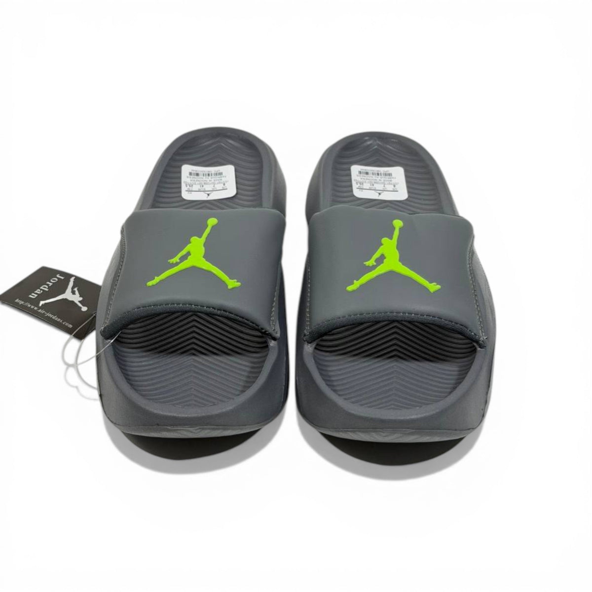 ⚫🟢 Air Jordan Neon Slides – Grey & Lime Sport Edition - MASTERPIECE