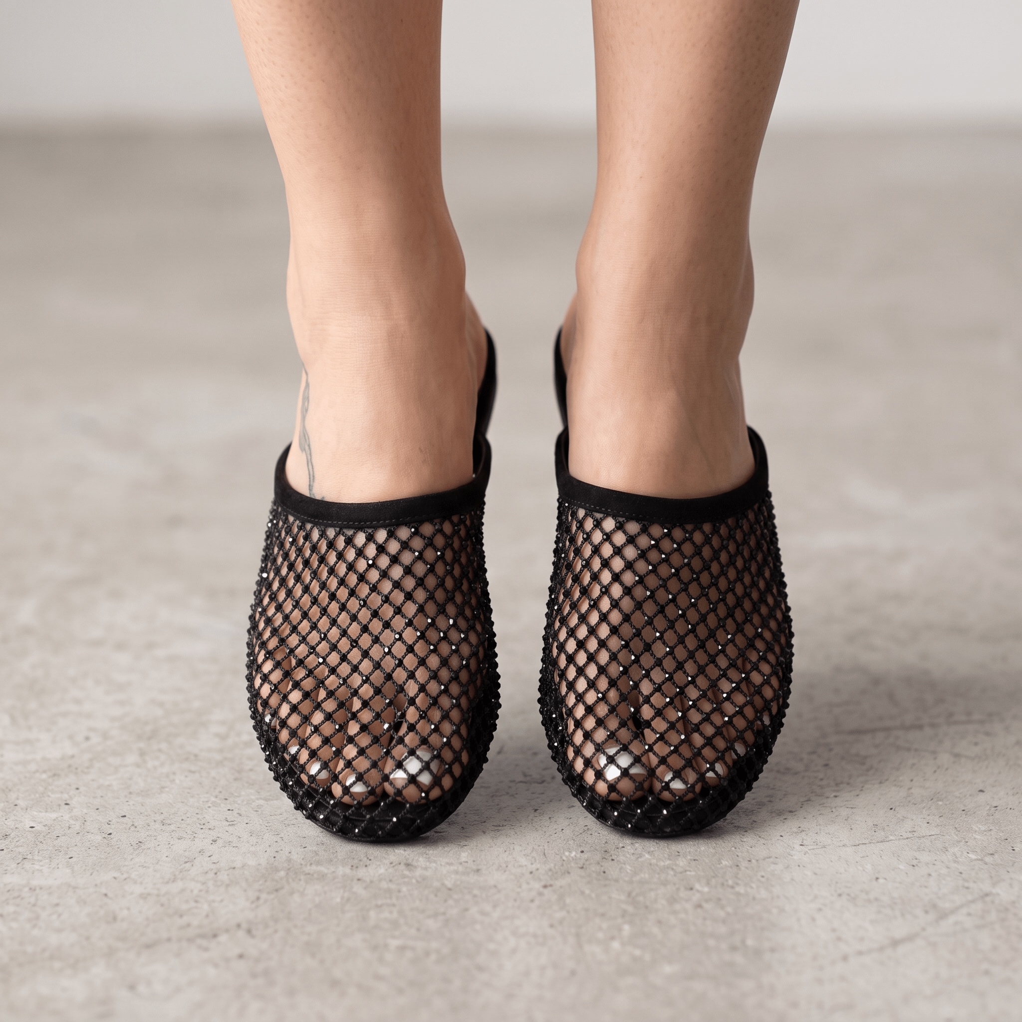 ✨ Alaïa Crystal Mesh Mule Flats – Black - MASTERPIECE