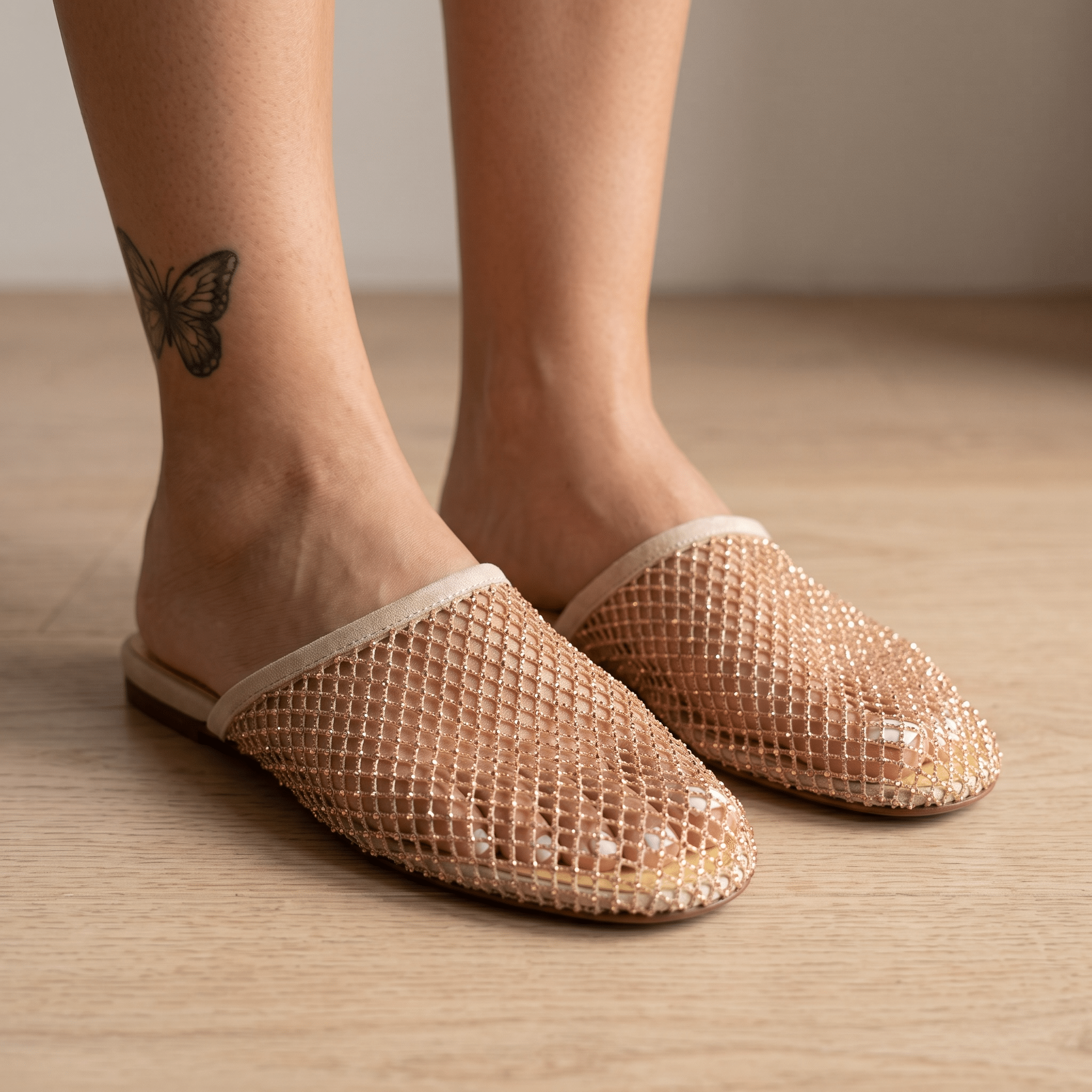 ✨ Alaïa Mesh Mule Flats – Beige Gold - MASTERPIECE