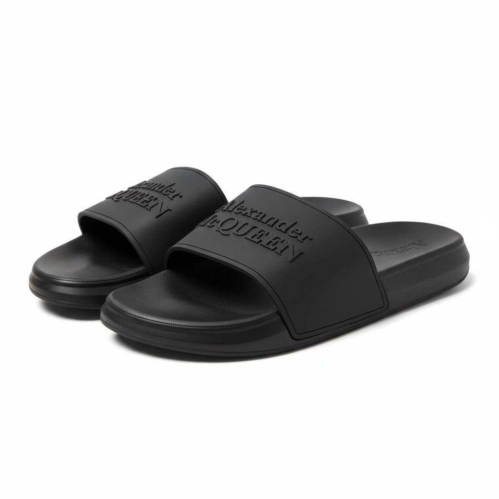 Alexander McQueen All-Black Logo Slides 🖤🔥 | Minimal Luxury Summer Essential 👑 - MASTERPIECE