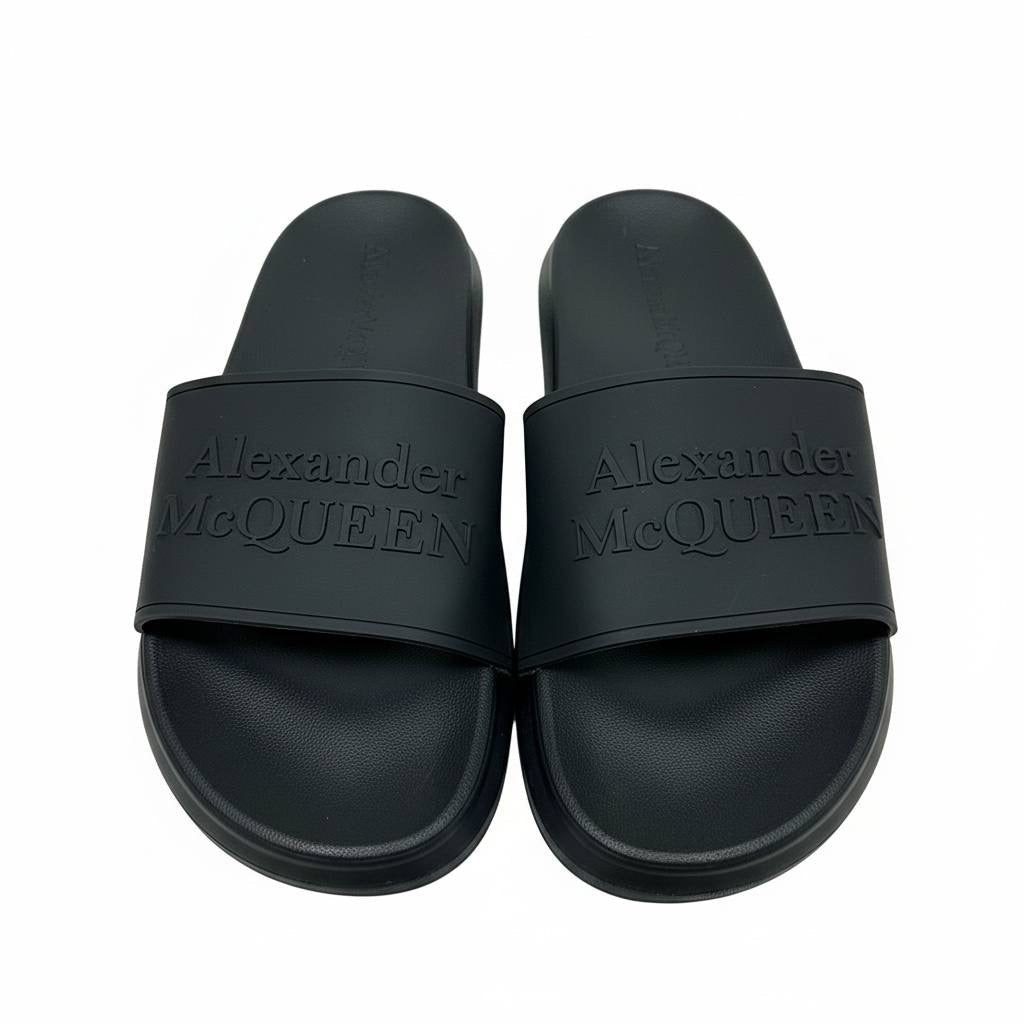 Alexander McQueen All-Black Logo Slides 🖤🔥 | Minimal Luxury Summer Essential 👑 - MASTERPIECE