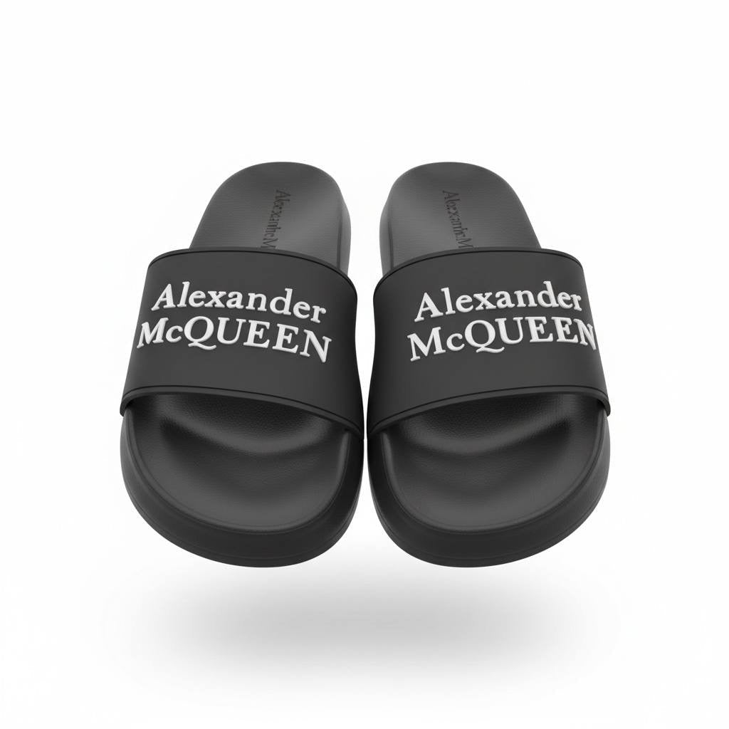 Alexander McQueen Black Logo Slides 🖤✨ | Luxury Minimal Summer Essential 🔥👑 - MASTERPIECE