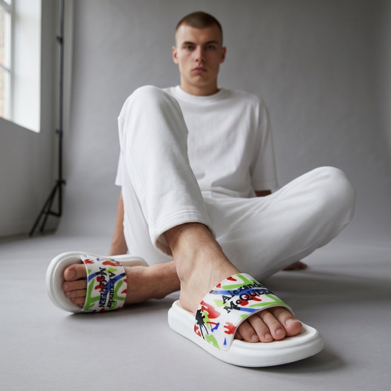 🎨🤍 Alexander McQueen Graffiti Slide Sandals | Luxury Comfort Slides 👣 - MASTERPIECE