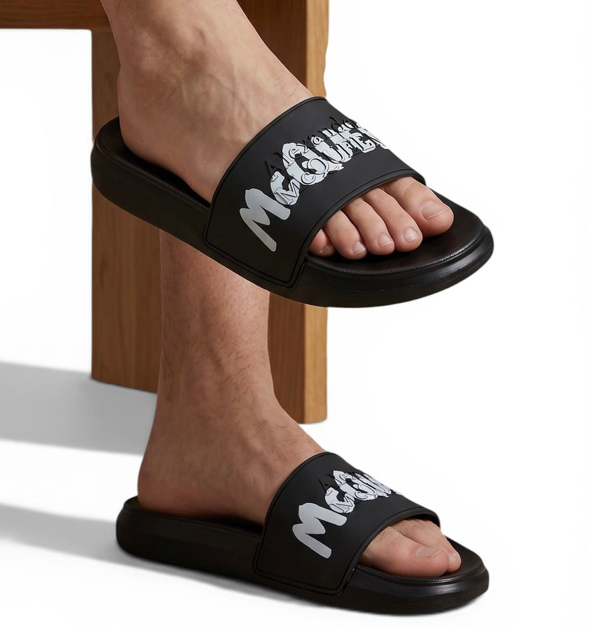 ALEXANDER MCQUEEN Luxury Black Slide Sandals – Bold Logo Statement & Premium Comfort 👟✨ - MASTERPIECE